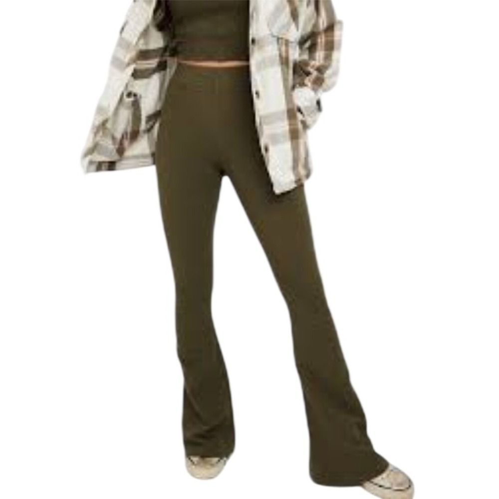 Aerie OFFLINE Ribbed Flare Pants‎ High Rise Olive Green XXL NWT $65